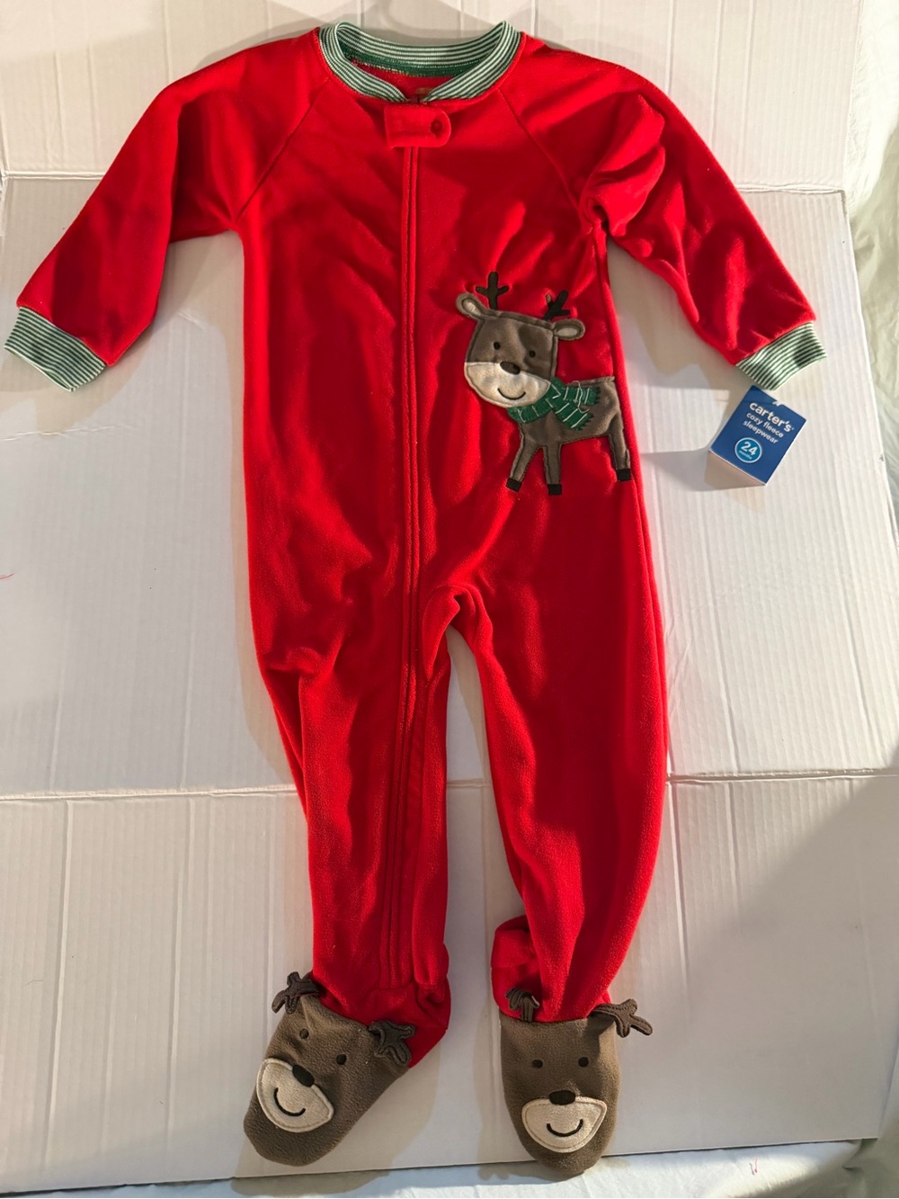 #307 Carter's Red Reindeer Holiday One-Piece Footed Pajamas